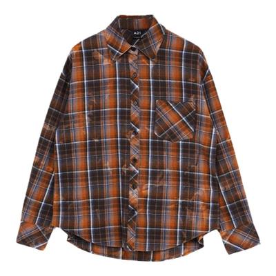 A21女装起绒翻领全开襟长袖衬衫