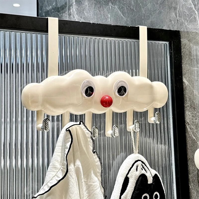 卫生间门后挂钩可爱云朵免打孔挂衣钩浴室无痕置物架毛巾浴球粘钩