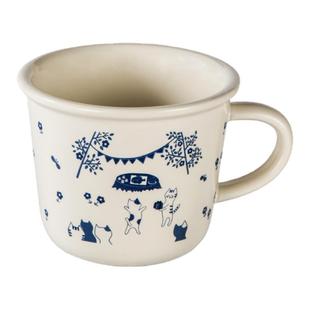 蓝彩猫咪水杯 小清新家用马克杯厚实款奶茶咖啡杯平底陶瓷杯 趣味