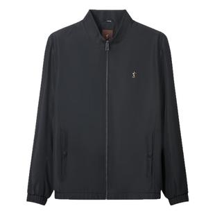 才子男装立领夹克男士2025春秋新款简约修身商务休闲黑色短款外套