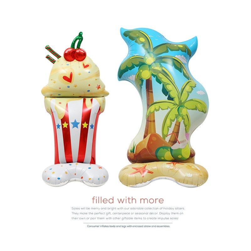 派对装饰拍照道具玩具汽球超大椰树4D气球夏日冰激凌站立海边立体