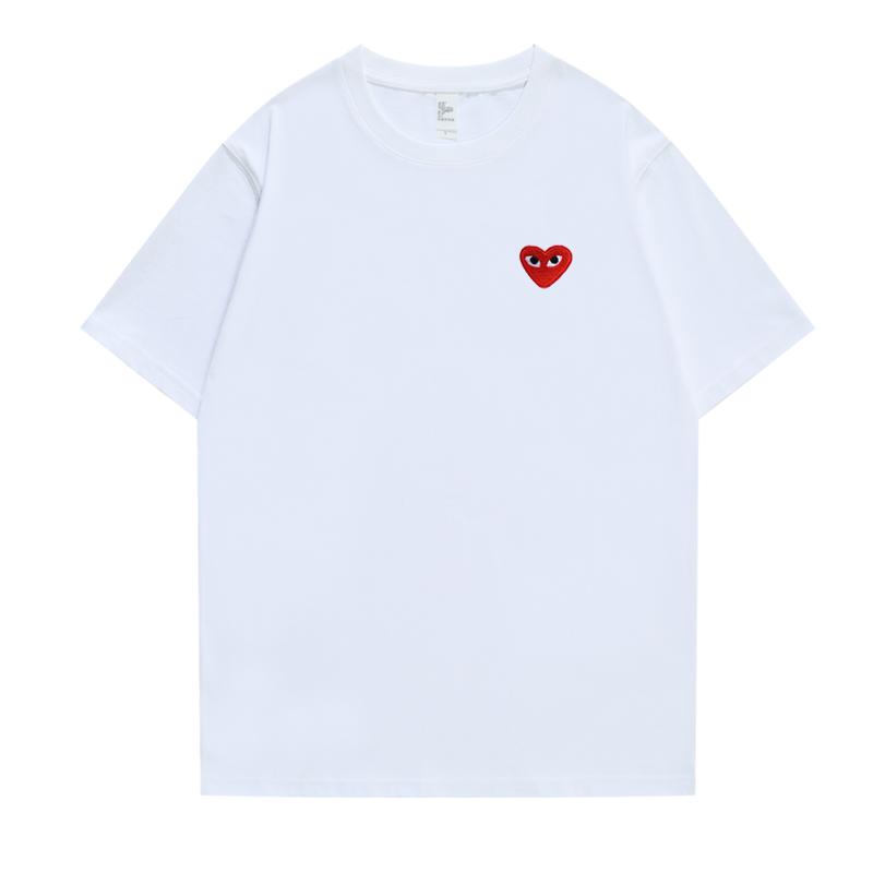 日系刺繡愛心情侶重磅純棉圓領(lǐng)短袖T恤男女寬松結(jié)婚登記定制半袖t