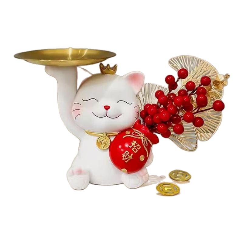 招财猫红果摆件钥匙收纳