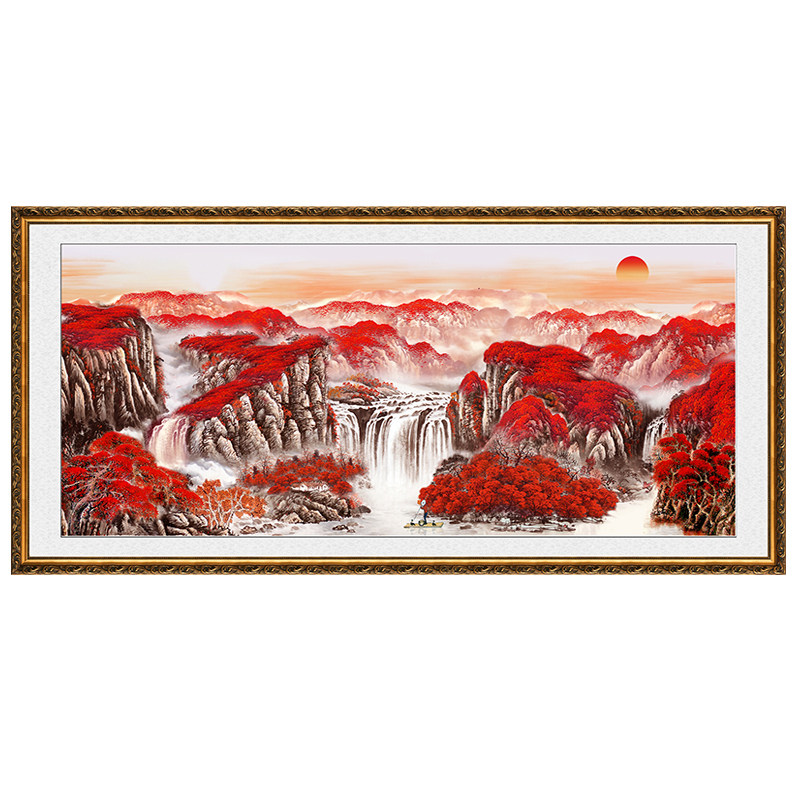富水长流八方来财风景自粘国画