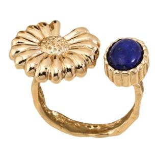 法式复古青金石小雏菊花朵戒指女小众轻奢纯银开口指环高级感配饰