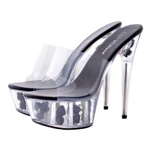 夏韩版花朵透明水晶婚鞋15cm超高跟鞋防水台凉拖鞋女细跟厚底防滑