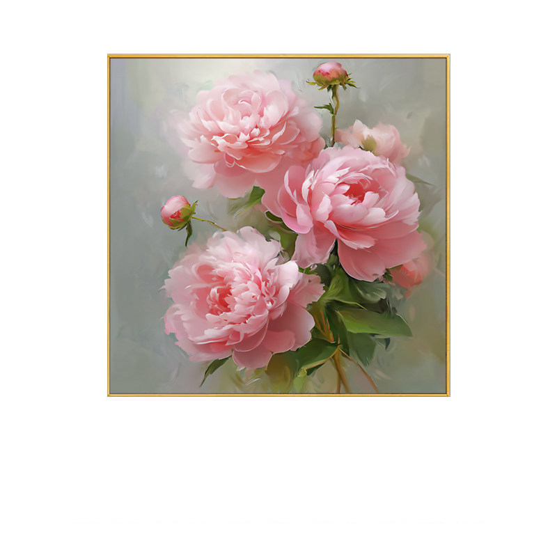 牡丹花餐厅手绘油画客厅装饰画