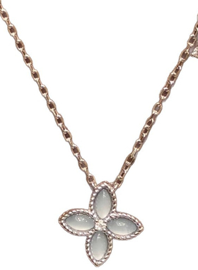 清冷灰蓝色四叶草贝母项链