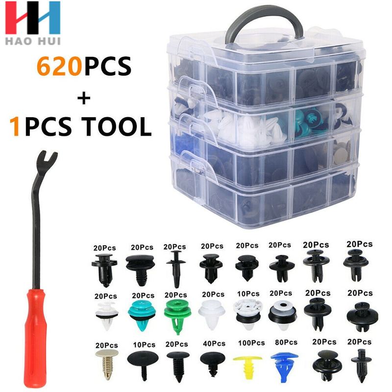 620pcs四层汽车盒装尼龙卡扣16种汽车保险杠通用紧固件