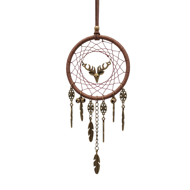 创意一鹿平安一路平安精致汽车挂件手工捕梦网后视镜车挂吊饰风铃