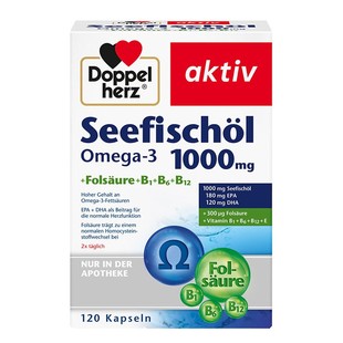 欧洲直邮德国药房Doppelherz双心深海鱼油1000毫克+维B族胶囊120