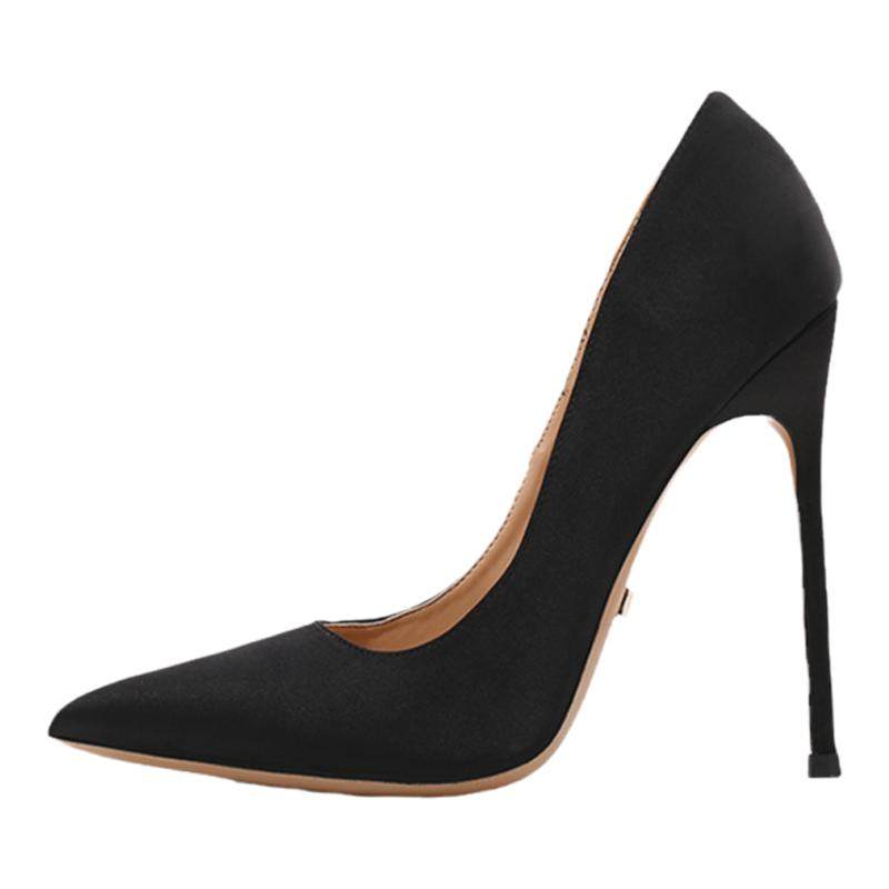 黑色气质绸缎10厘米性感职业高级不累脚高跟鞋御姐女单鞋夏季百搭