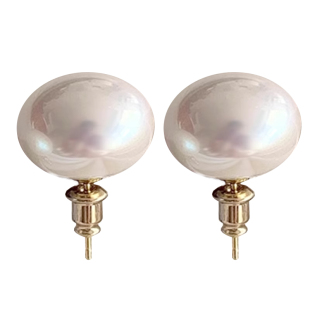 赵露思同款馒头炫光扁圆珍珠耳钉2025年新款s925纯银耳环温柔耳饰