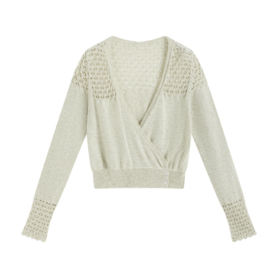 SAMEFLOW 韩系春季穿搭亮色果绿镂空透气舒适两件套打底上衣开衫