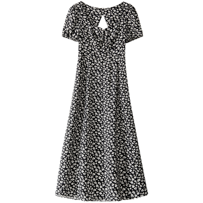 BANANA BABY2026年新款法式茶歇碎花连衣裙女后背镂空开叉长裙