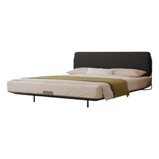 中古包豪斯无甲醛碳素钢架悬浮小户型齐边极简真皮超薄床头黑色床