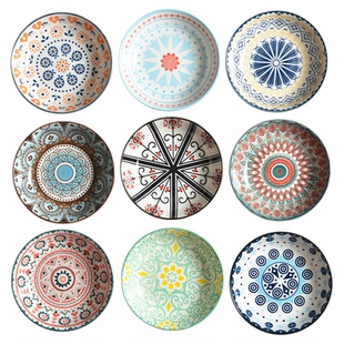 5.5寸北欧风釉下彩圆形碟子陶瓷家用创意小吃碟小菜碟调味蘸料碟
