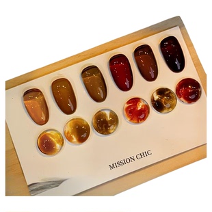 焦糖琥珀色甲油胶 网红秋冬季显白透色玳瑁2025年新款美甲小套系