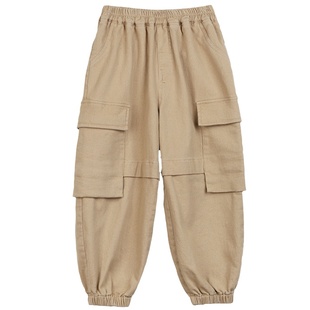 小o宝okids男童工装裤加绒2025冬季新款保暖抓绒束脚工装裤潮