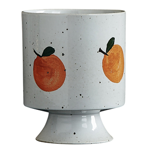 玩物志 日本作家款粗陶高脚杯手绘橘子杯咖啡杯茶杯牛奶杯