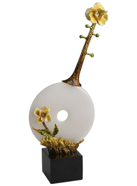 新中式装饰品琵琶平安扣书房摆件