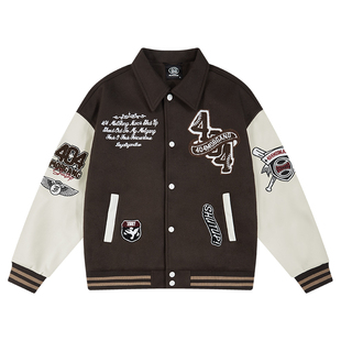 404MOB厚款毛巾绣字母翻领棒球服外套男女美式国潮牌宽松飞行夹克