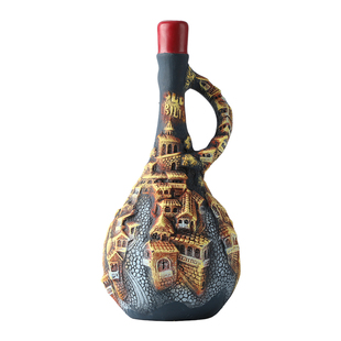 格鲁吉亚陶罐红酒原瓶原装进口彩陶半甜/干红红葡萄酒1L装送礼袋