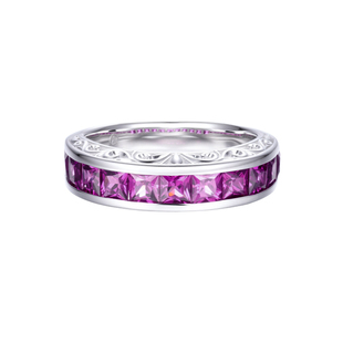 天然紫牙乌石榴石排戒S925纯银刻卷草纹紫色宝石高贵紫气东来戒指