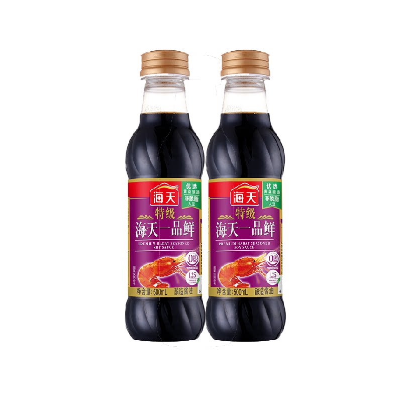 海天酱油特级一品鲜500mlx2酿造生抽酱油家用凉拌小炒提鲜调味
