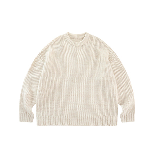 WHIMNOTION 美利奴羊毛混纺粗针重磅圆领套头毛衣百搭宽松慵懒