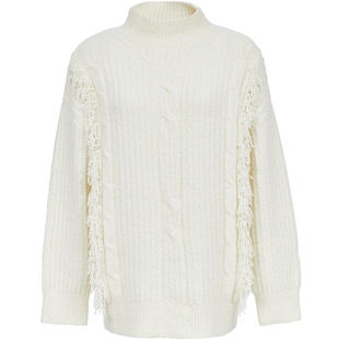 ONLY2025冬季慵懒随性灵动流苏含绵羊毛保暖高领毛衣针织衫女