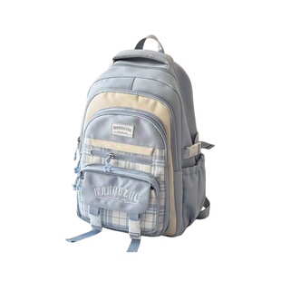 初中生书包女格子百搭高颜值大学生大容量高中生双肩包小学生背包