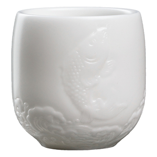 妙莲天香陈德根大师手工浮雕年年有余冰种玉瓷主人杯高端茶具茶杯