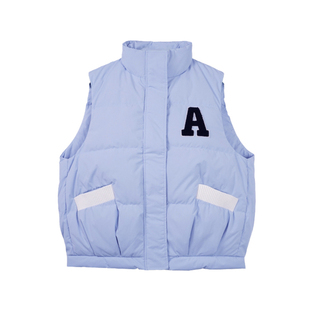 A21女装梭织宽松立领开胸厚羽绒背心外套无袖保暖羽绒服外套