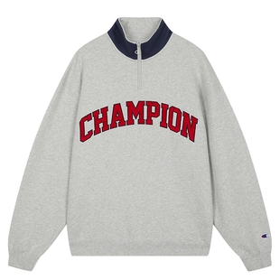 【丁禹兮同款】Champion冠军半开襟翻领卫衣男25冬季新款女红色