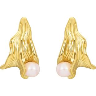 JAY流金珍珠耳环2025新款艺术生耳钉女小众设计感复古耳饰高级感