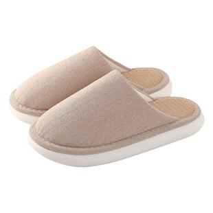 日式棉麻拖鞋女室内家居亚麻防滑防臭吸汗四季布拖鞋男款家用厚底