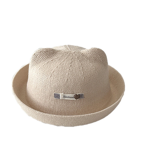 宝宝帽子男童秋冬季洋气小布标毛呢编织渔夫帽户外儿童盆帽潮