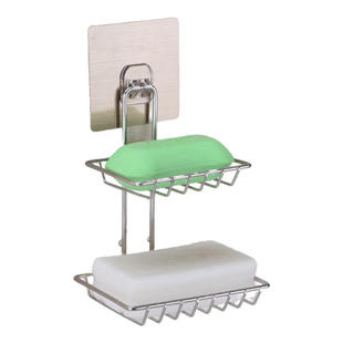 不锈钢香皂盒免打孔肥皂架浴室卫生间创意壁挂式双层沥水置物架