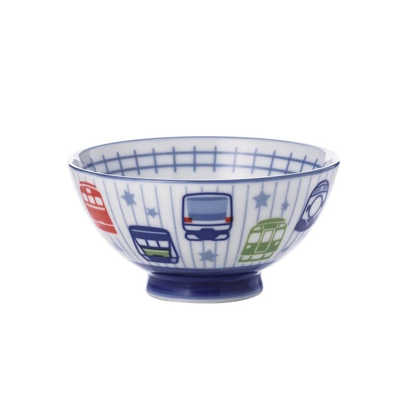 日本进口釉下彩儿童碗日式餐具釉下饭碗卡通可爱陶瓷火车面碗