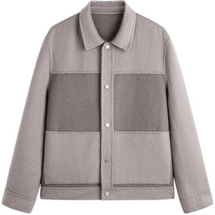 GXG男装  驼色时尚拼接设计含羊毛短大衣毛呢外套 23年冬季品