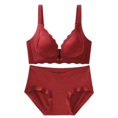 红色蕾丝孕妇哺乳内衣聚拢防下垂