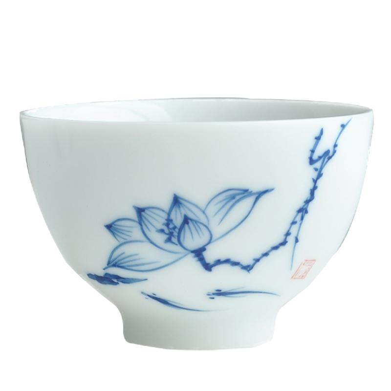 纯手绘青花个人茶杯陶瓷闻香杯