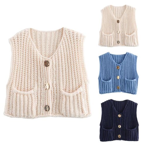 U 80224 Pocket Sleeves Knit Vest Top 口袋无袖针织背心
