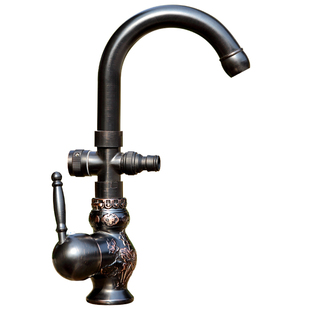 户外水龙头黑古铜防冻冷热双用龙头洗手盆室外大理石头盆阳台龙头