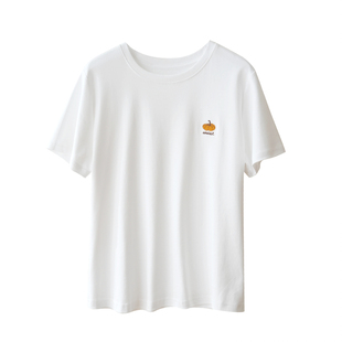 185g 女士刺绣圆领短袖 纯棉柔软基础白T恤 学生可穿上衣 夏 女装