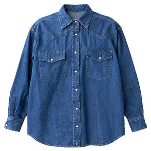 初原家女士日系纯棉牛仔衬衣宽松衬衫百搭多种穿法freaks store