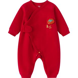 巴拉巴拉宝宝连体衣婴儿爬服冬装新款新生儿哈衣男童女童红色衣服