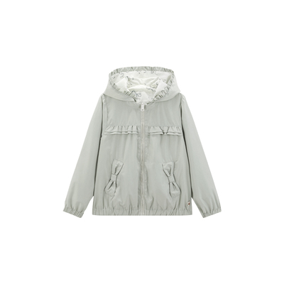 WirraWirra北欧风女宝防风柔软连帽外套时尚蝴蝶印花翻翻双面外套