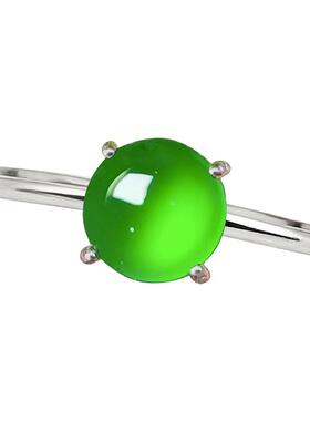 阳绿翡翠戒指女冰种满绿蛋面银戒